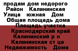 продам дом недорого › Район ­ Калининская › Улица ­ южная › Дом ­ 1 › Общая площадь дома ­ 21 › Площадь участка ­ 14 - Краснодарский край, Калининский р-н, Калининская ст-ца Недвижимость » Дома, коттеджи, дачи продажа   . Краснодарский край